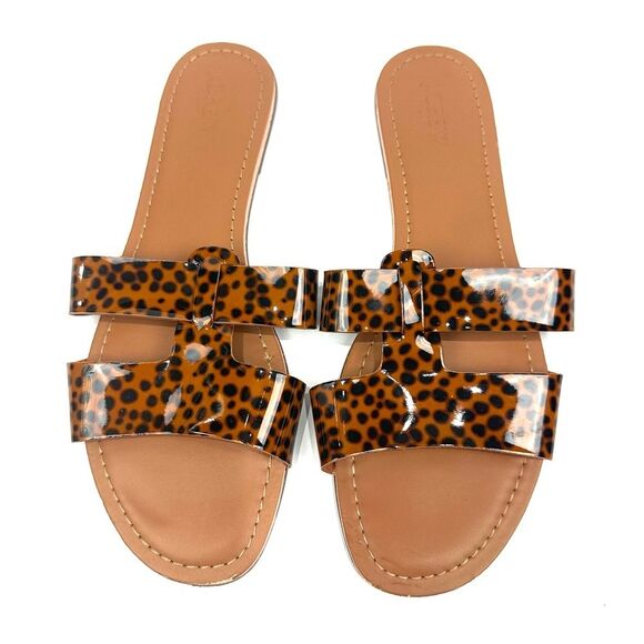 J. Crew Animal Leopard Print Flat Sandals Sz 10 - Picture 1 of 9
